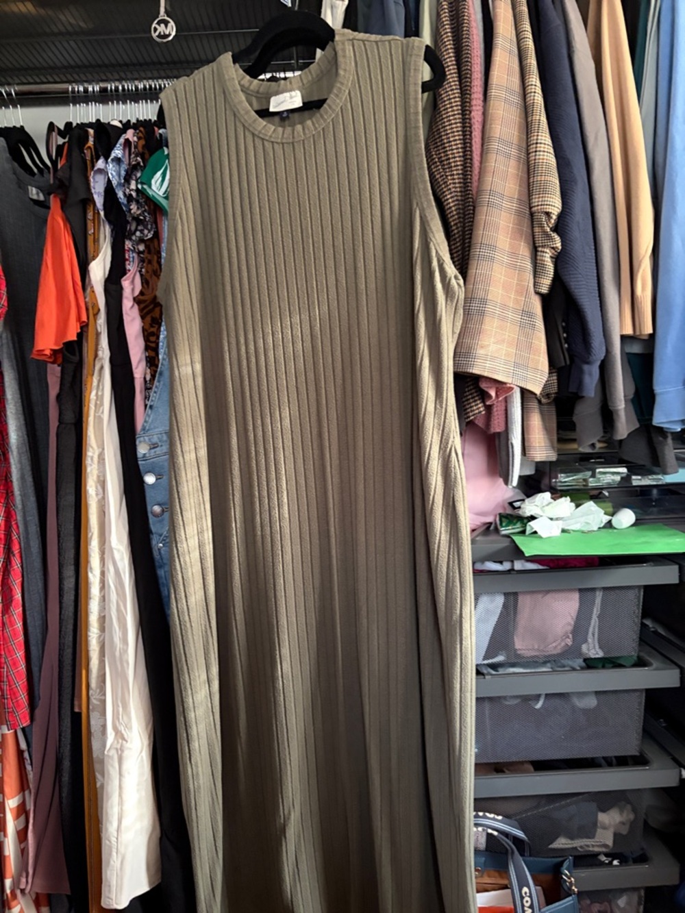 Old Navy Sleeveless Ribbed Maxi Dress in Olive Green